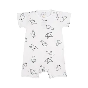 Romper Short Sleeve Cute Big Star & Sheepz White