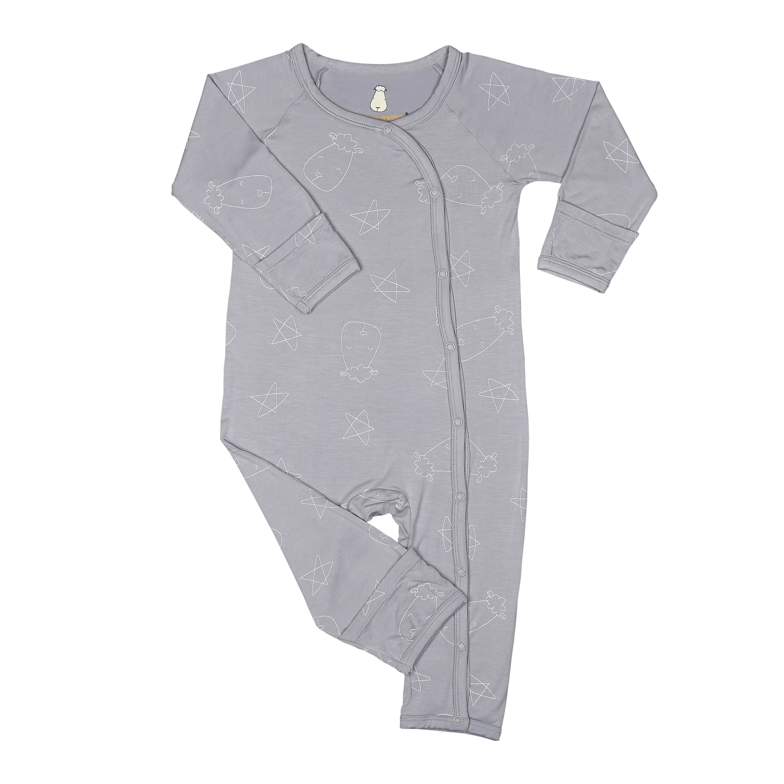 Romper Side Snap Cute Big Star & Head Grey