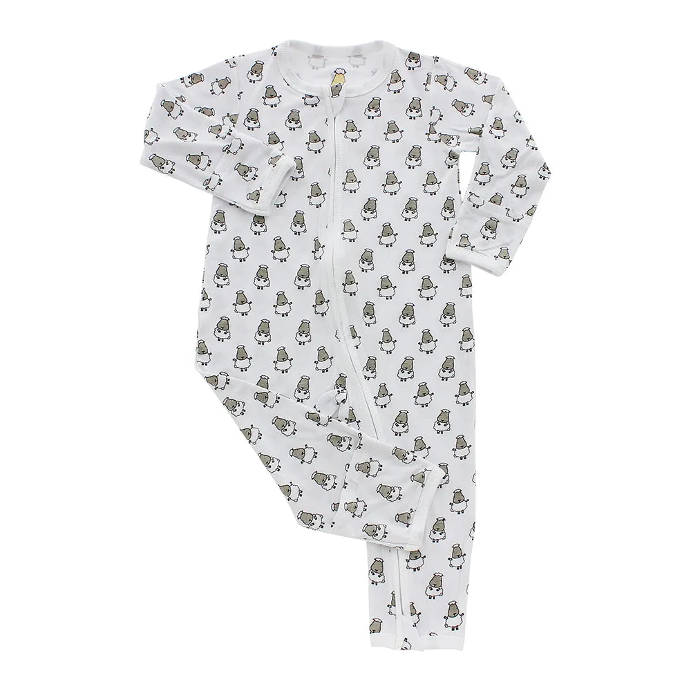 Romper Zip White Small Sheep