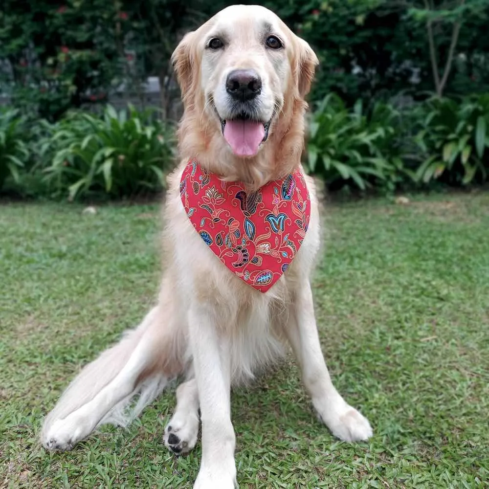 RuffCo Handcrafted Reversible Bandana For Cats & Dogs (Red Batik)