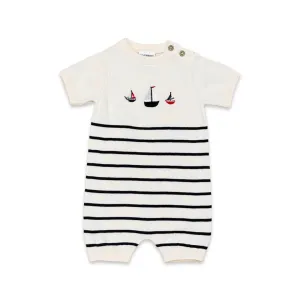 Sailboat Embroidered Knit Short Romper- Viverano Organics