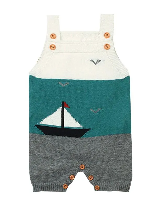 Sailboat Sea Gulls Onesies Knitted Suspender Romper Sleeveless Bodysuit