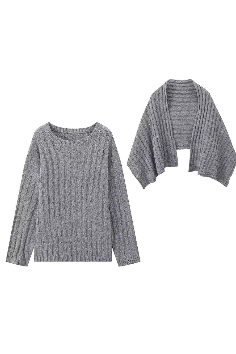 'Sarah' Long-Sleeve Scarf-Neck Knitted Sweater