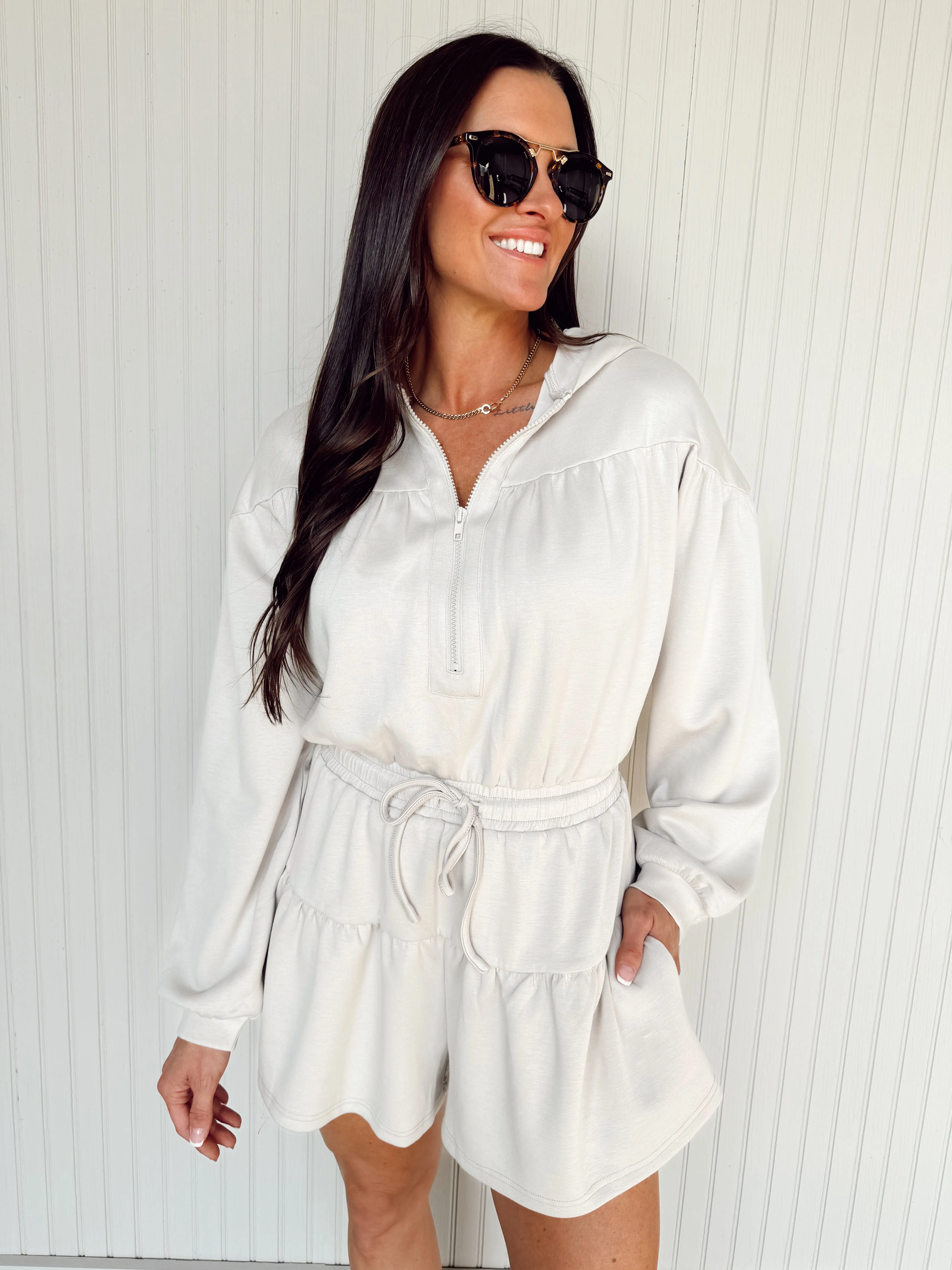 Sarah Scuba Zip Front Romper