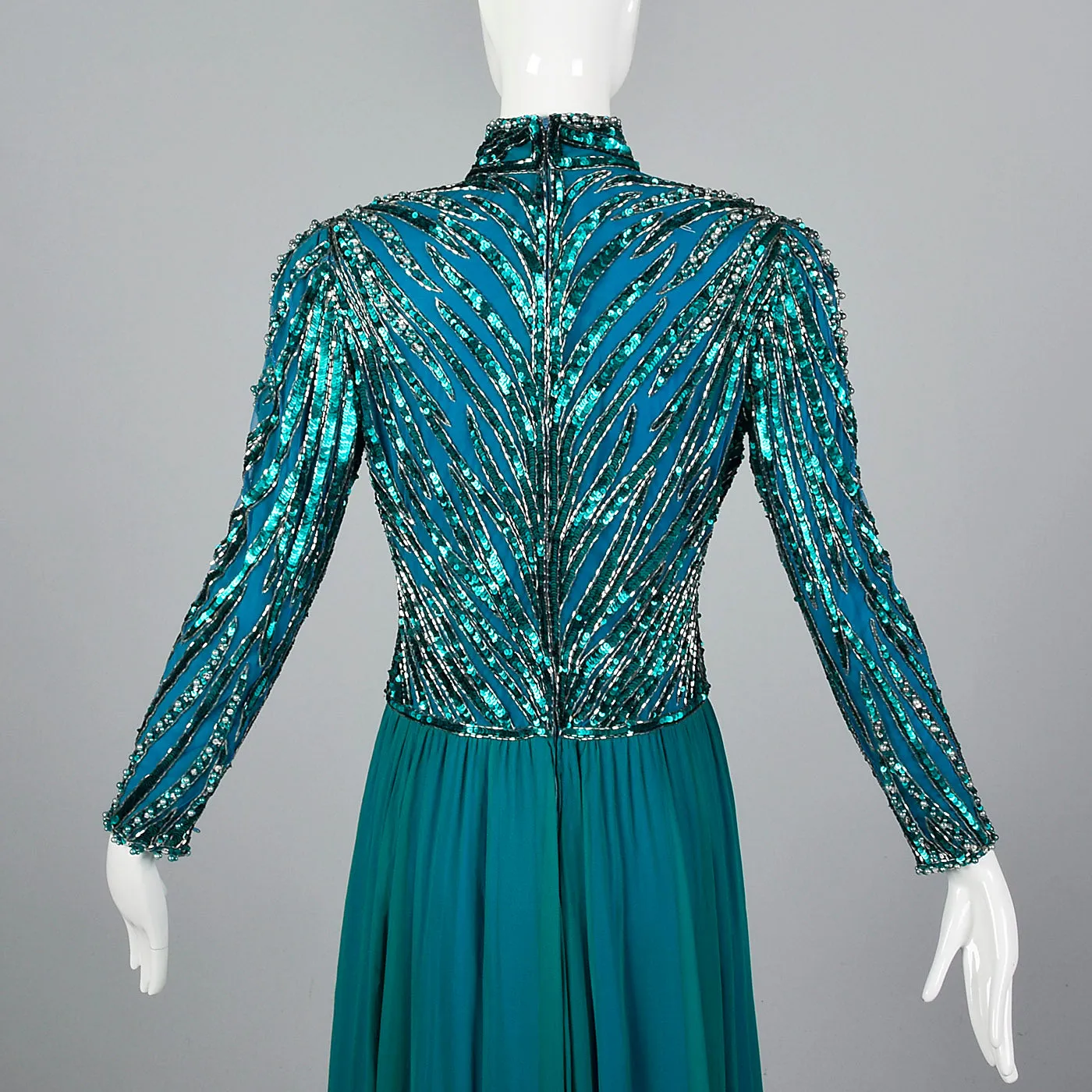 Sequined Bob Mackie Gown with a Layered Silk Chiffon Skirt