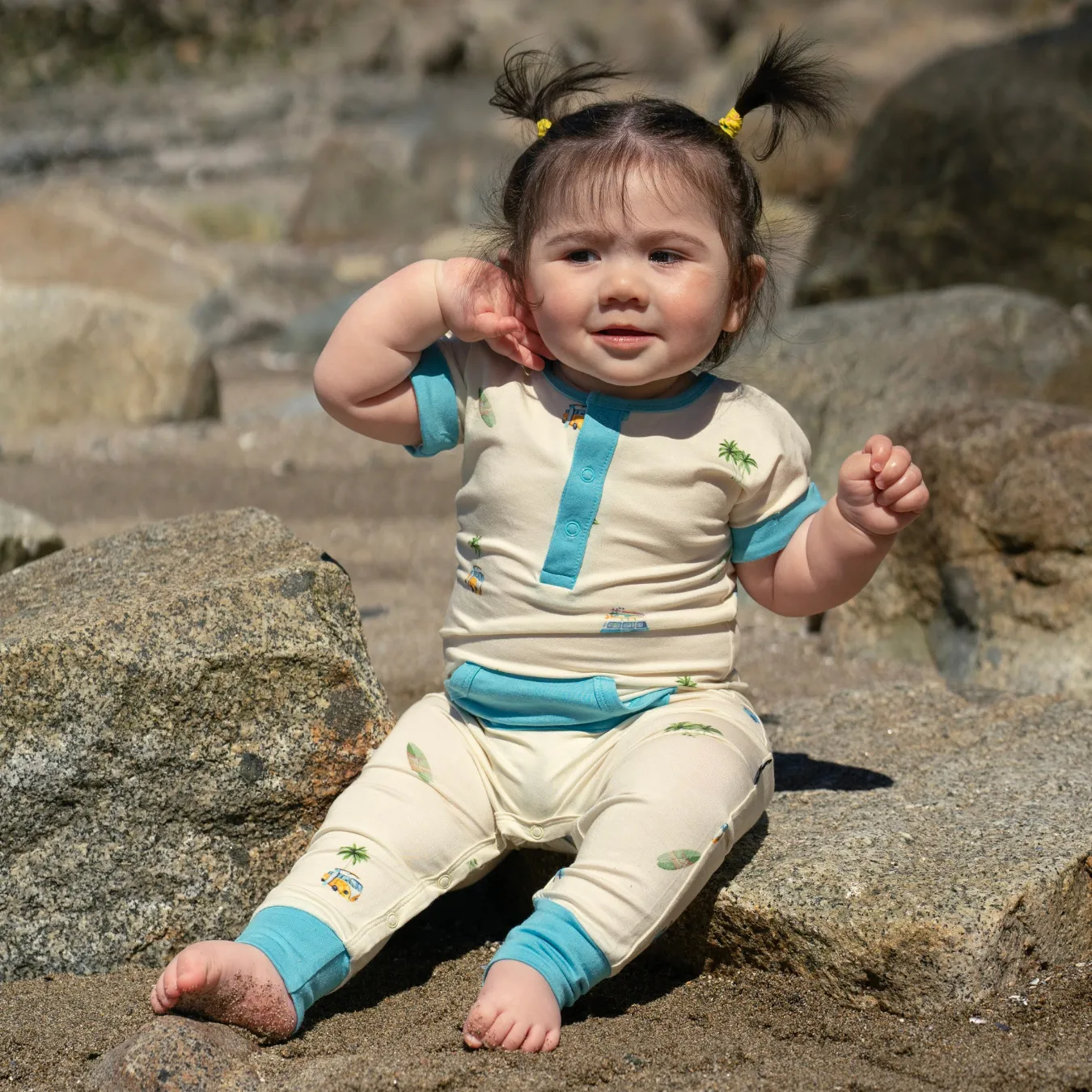 Short Sleeve Pocket Romper - Surfride (Electric Blue pocket)