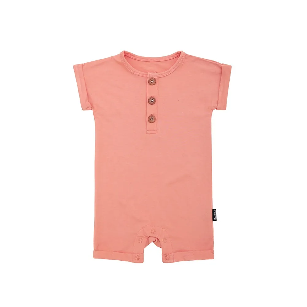 Short Sleeve Shortall Romper - Coral