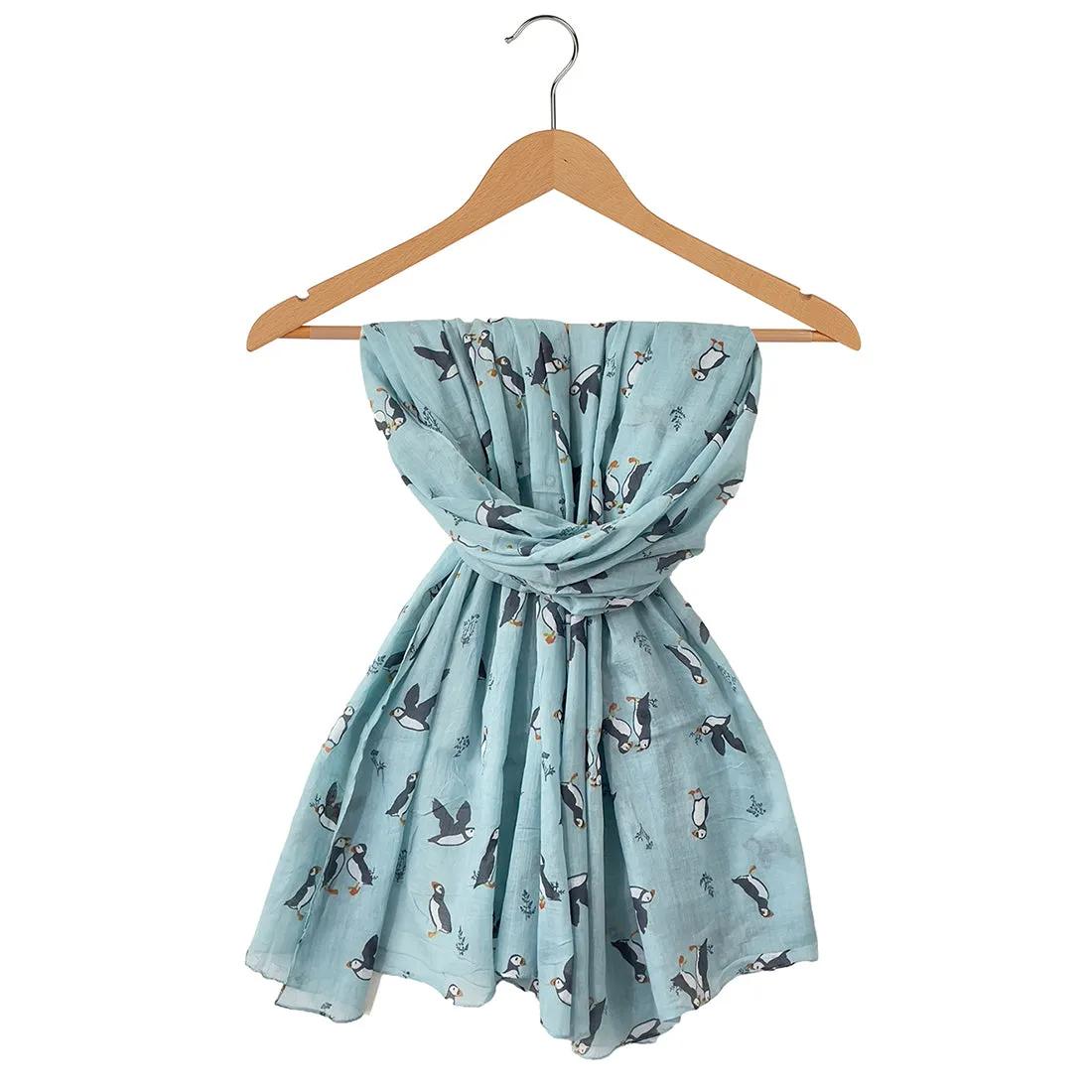 Sky Blue Birds Printed Cotton Scarf