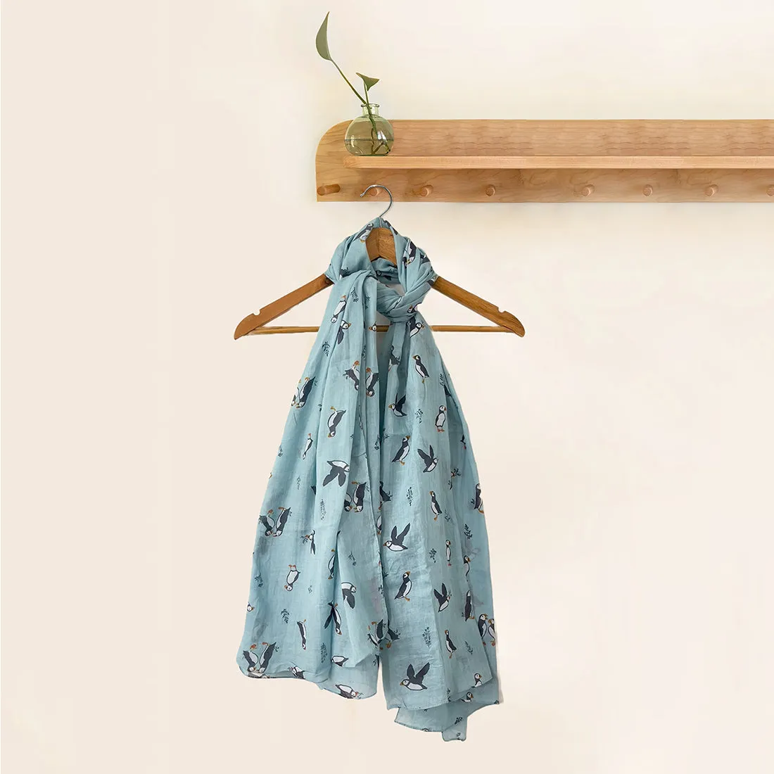 Sky Blue Birds Printed Cotton Scarf