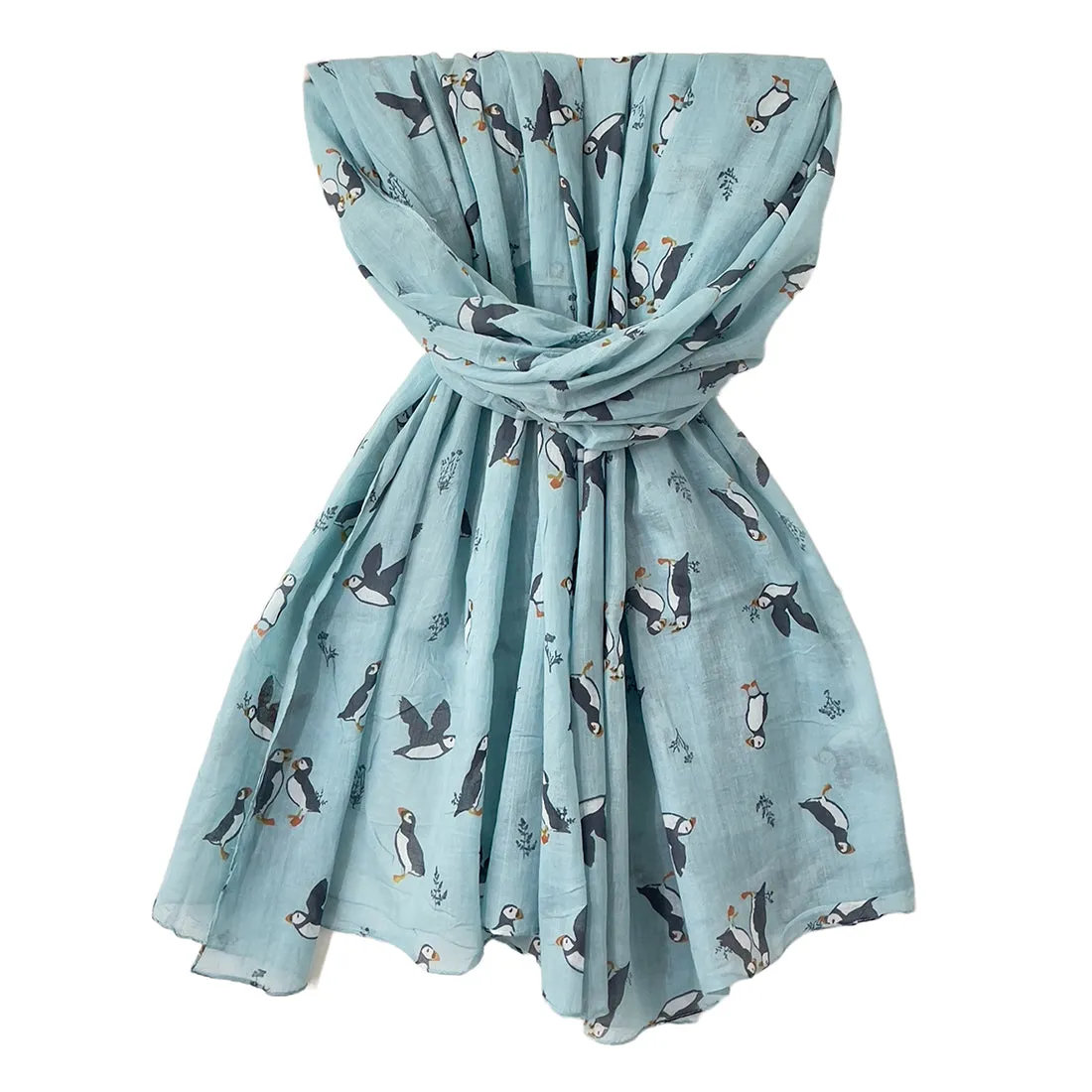 Sky Blue Birds Printed Cotton Scarf