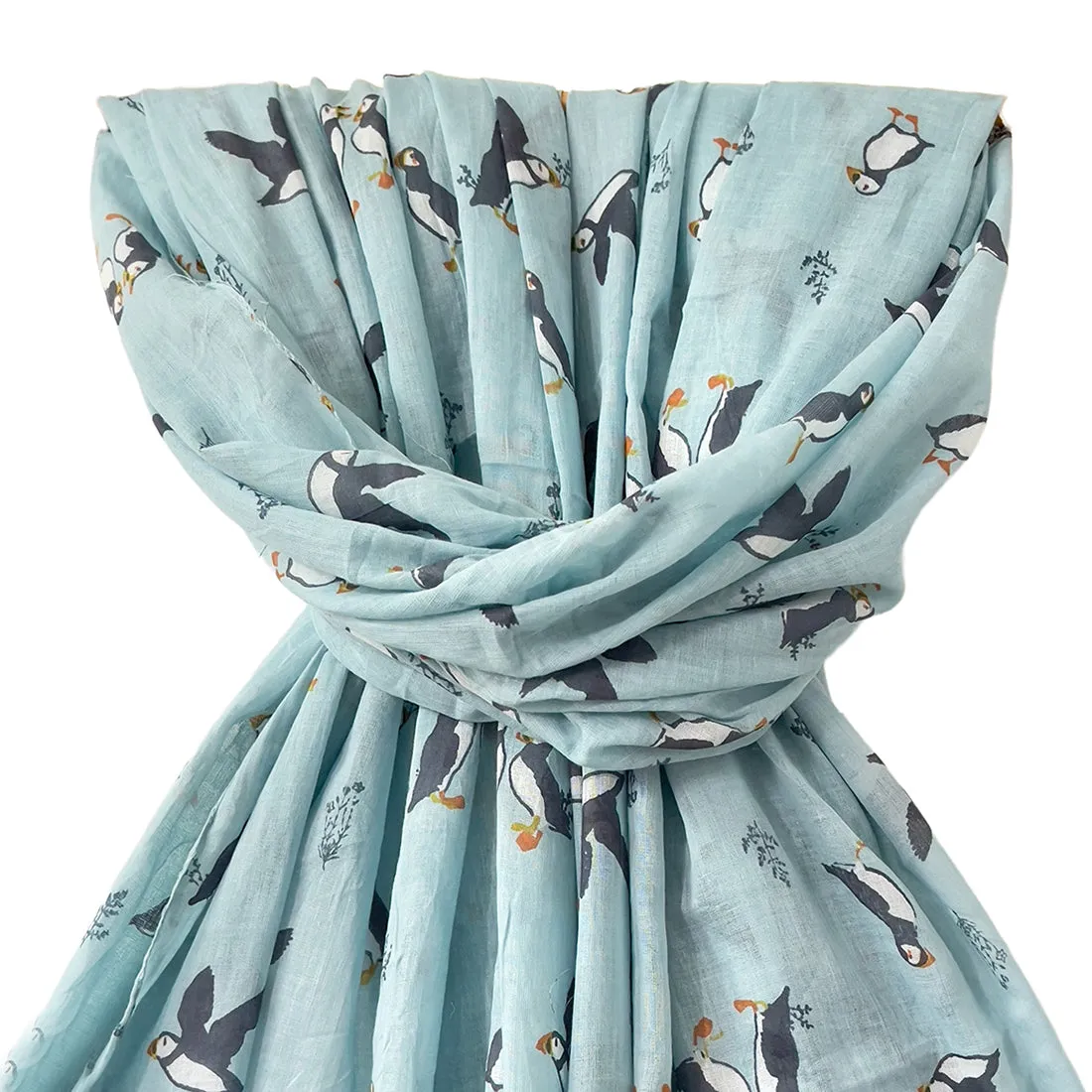 Sky Blue Birds Printed Cotton Scarf