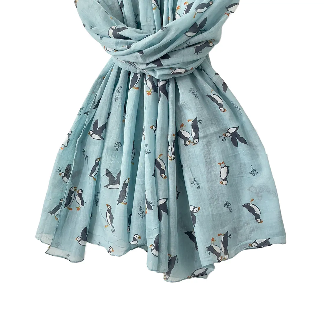 Sky Blue Birds Printed Cotton Scarf