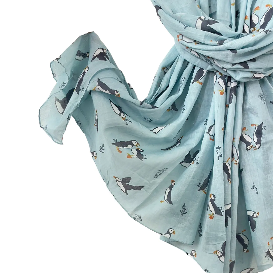 Sky Blue Birds Printed Cotton Scarf