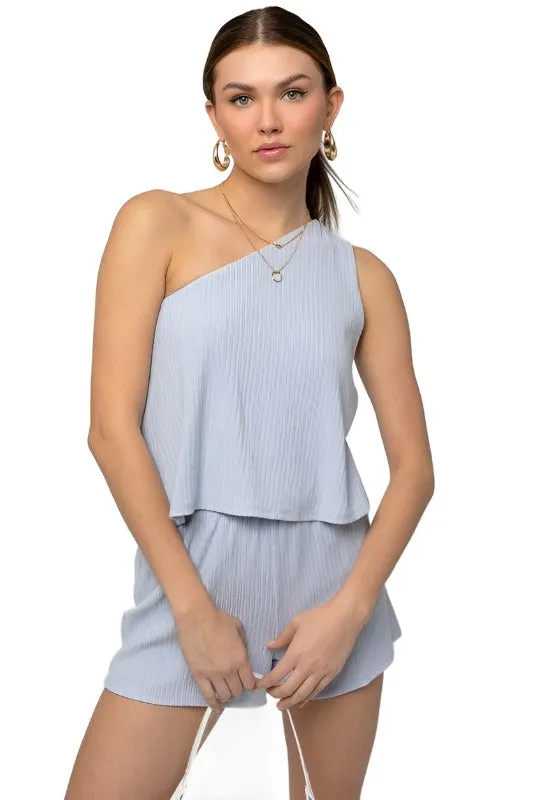 Sleeveless One Shoulder Layered Top Romper