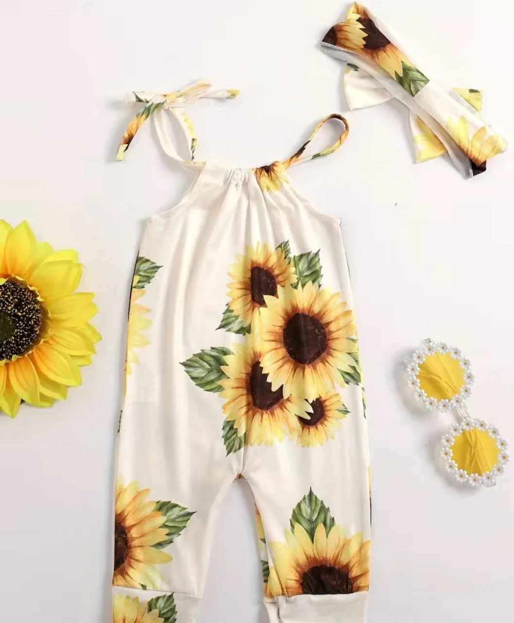 Sleeveless Sunflower Romper and Headband