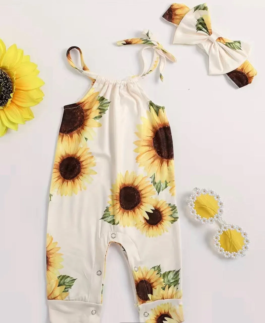 Sleeveless Sunflower Romper and Headband