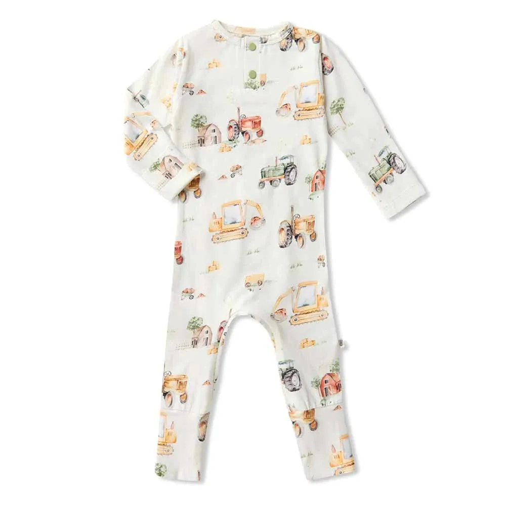 Snuggle Hunny Diggers & Tractors LS Growsuit