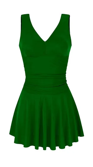 SOLD OUT - Essentials V Neck Swim Dress with Boy Shorts (Green)