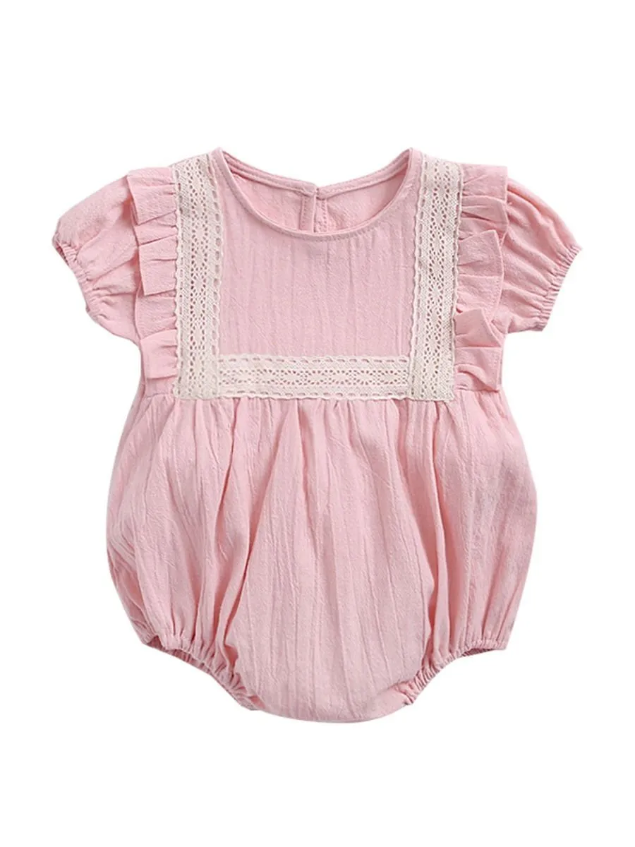 Spanish Style Lace Trim Baby Bodysuit Summer