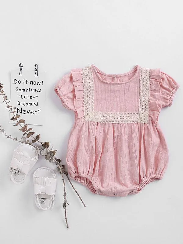 Spanish Style Lace Trim Baby Bodysuit Summer