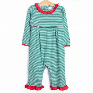 Spearmint Stripes Ruffle Romper, Green