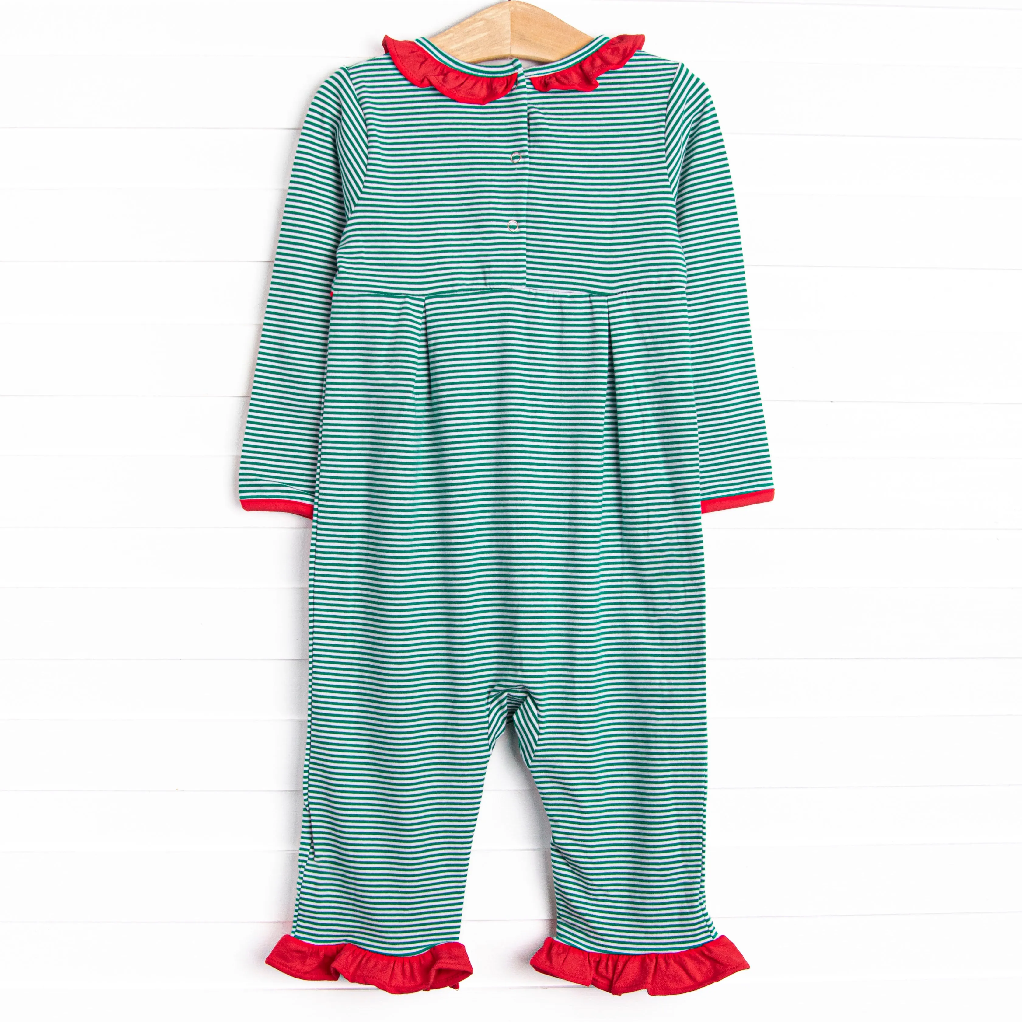 Spearmint Stripes Ruffle Romper, Green