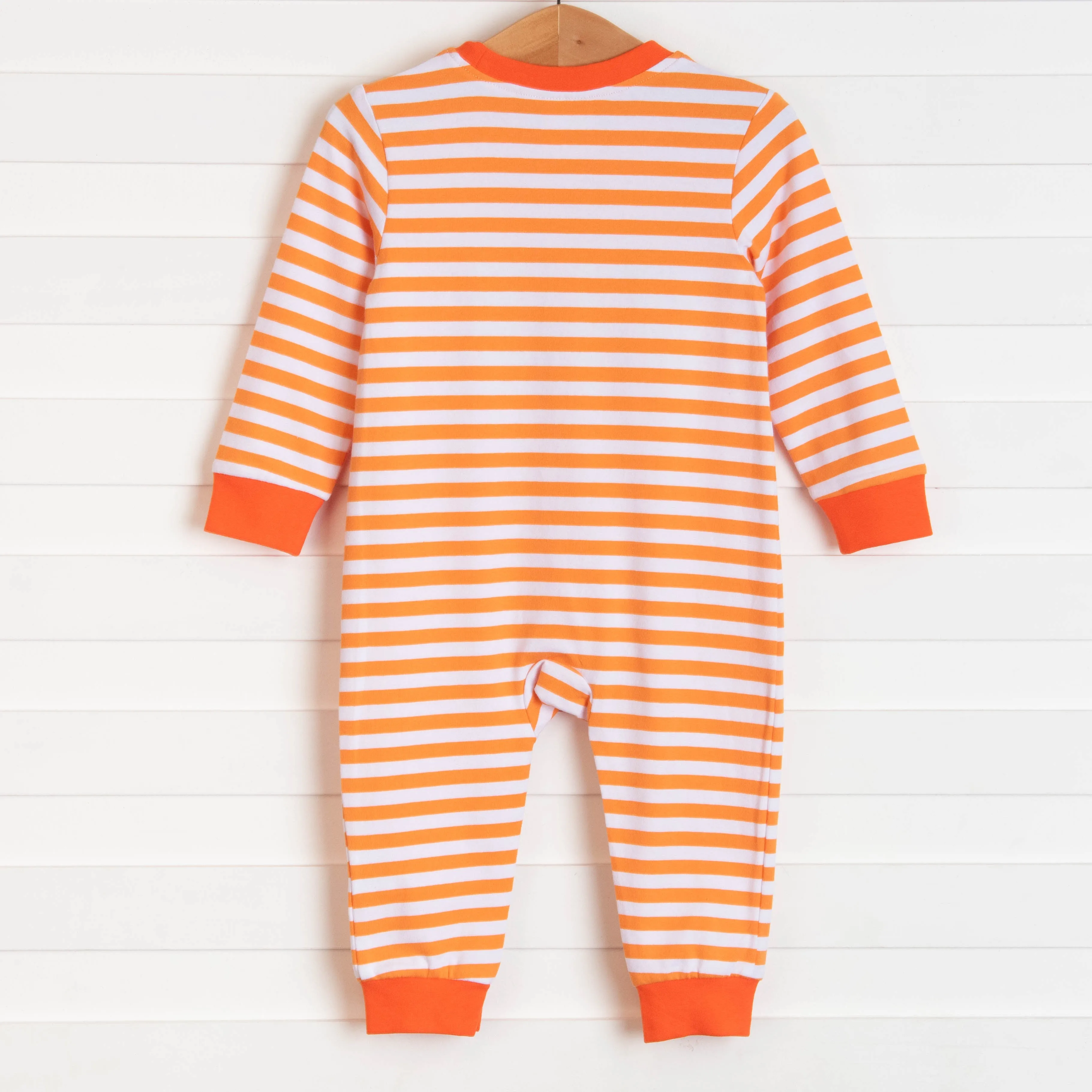 Spooky Spider Applique Boy Romper, Orange Stripe