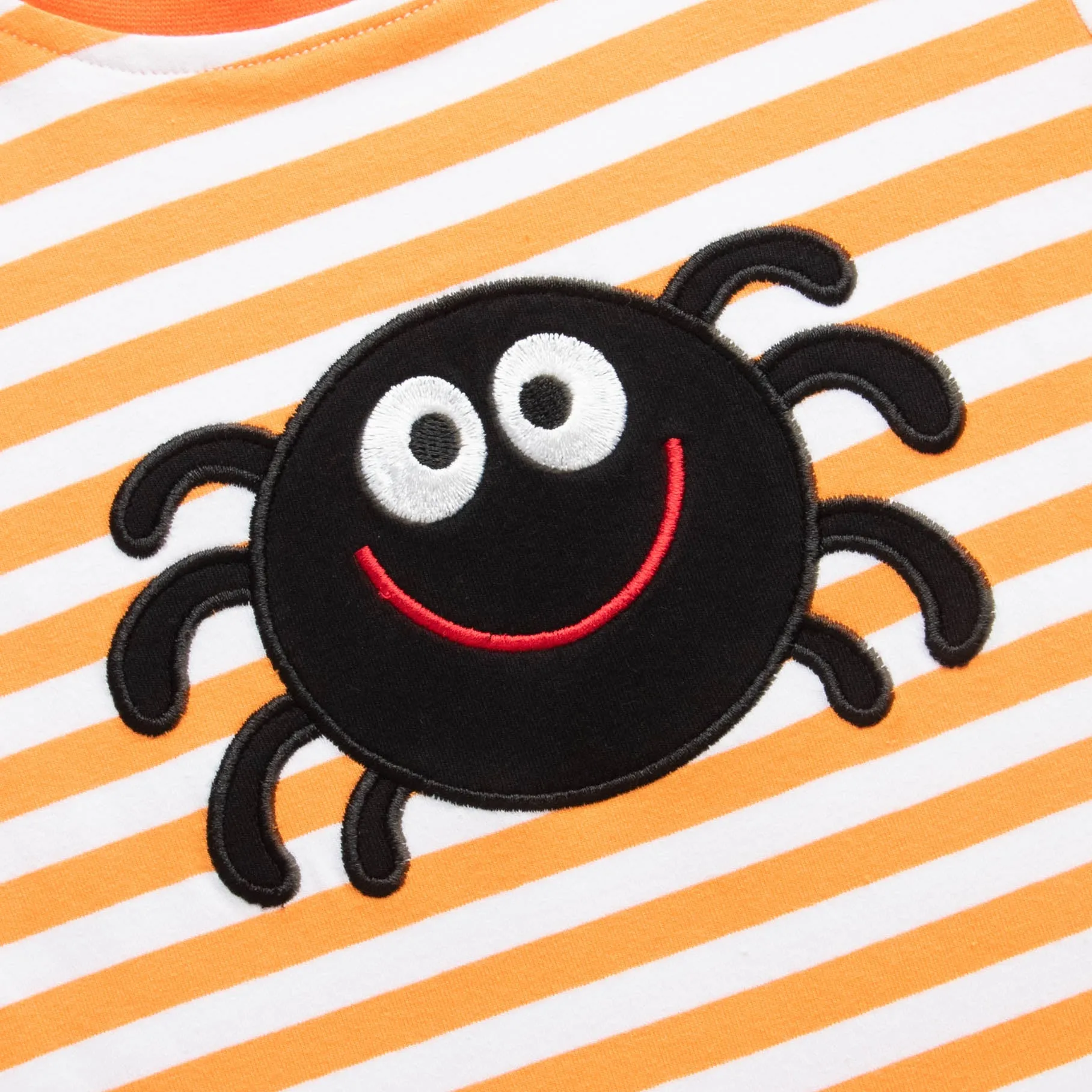 Spooky Spider Applique Boy Romper, Orange Stripe