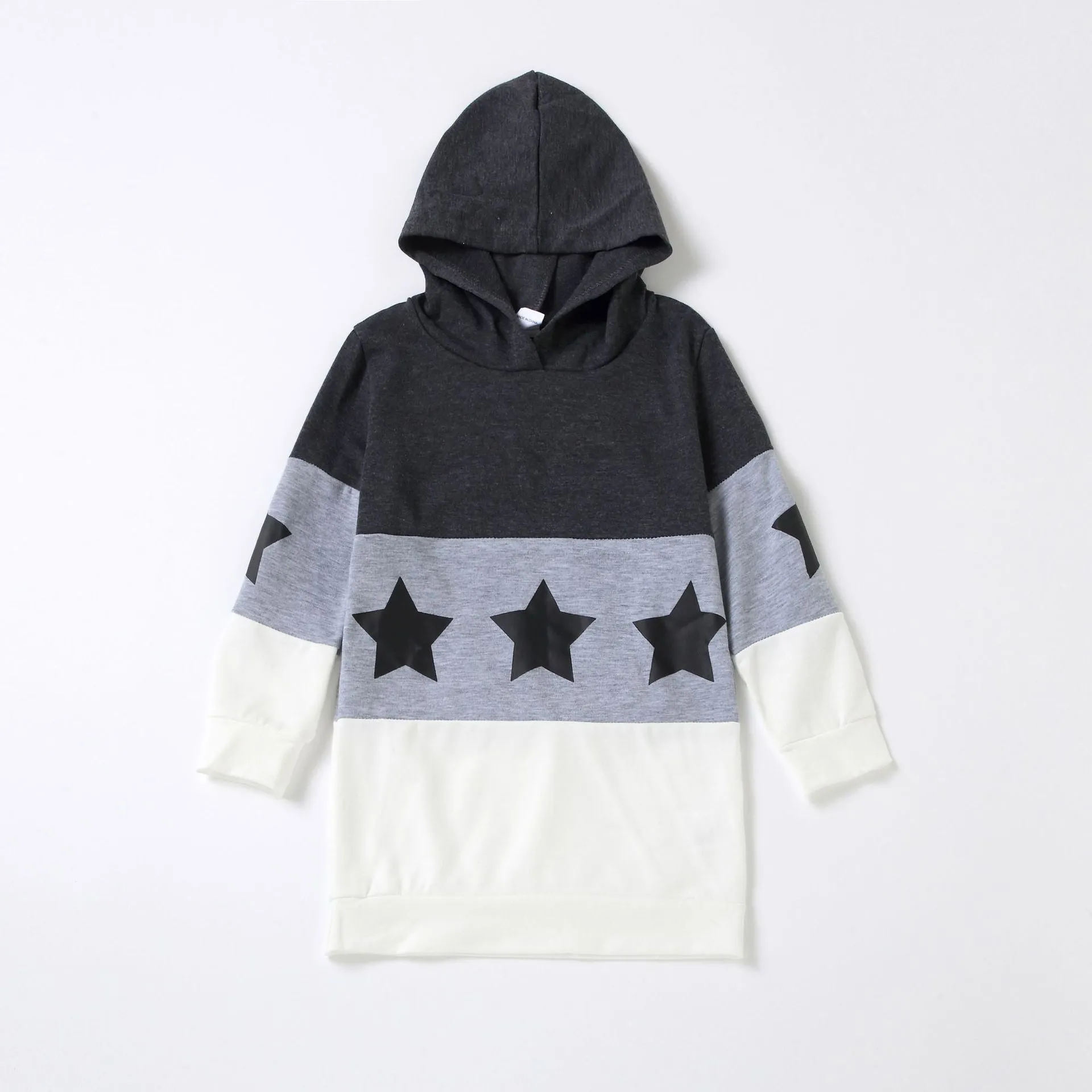 Star Print Colorblock Long-sleeve Drawstring Hoodie Dress for Mom and Me