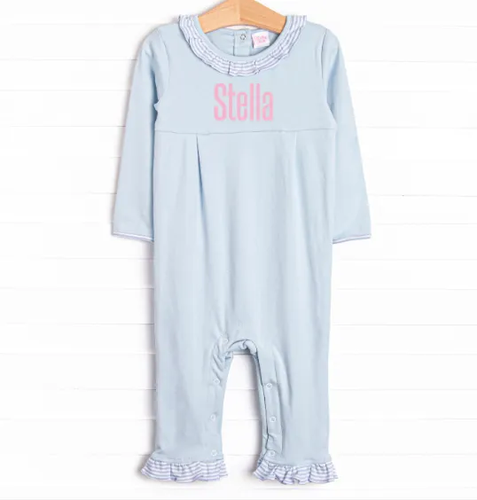 Stella Pima Ruffle Romper, Light Blue