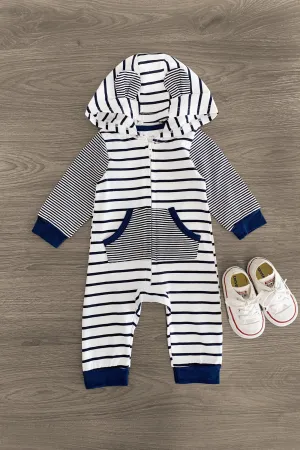 Striped Animal Ear Hooded Onesie