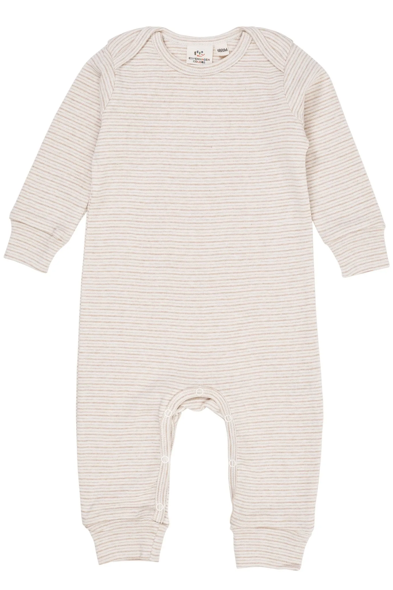 STRIPED LONG SLEEVED ROMPER W. LAPNECK - BEIGE STRIPE