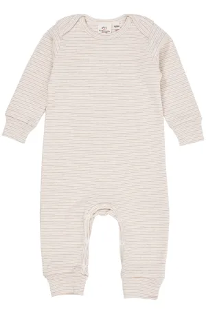 STRIPED LONG SLEEVED ROMPER W. LAPNECK - BEIGE STRIPE