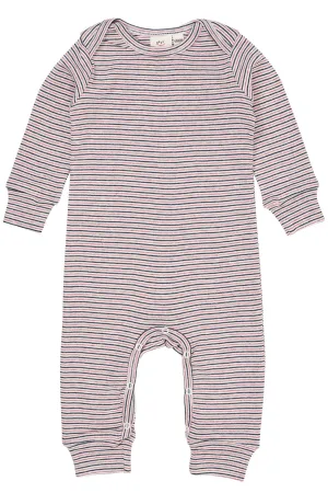 STRIPED LONG SLEEVED ROMPER W. LAPNECK - BLUE/RED STRIPE