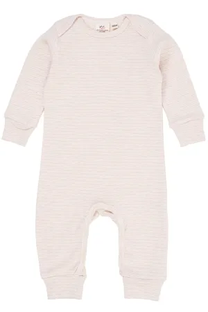 STRIPED LONG SLEEVED ROMPER W. LAPNECK - SOFT PINK STRIPE