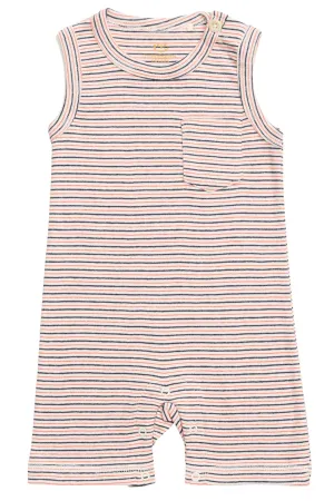 STRIPED SHORT ROMPER - BLUE/RED STRIPE