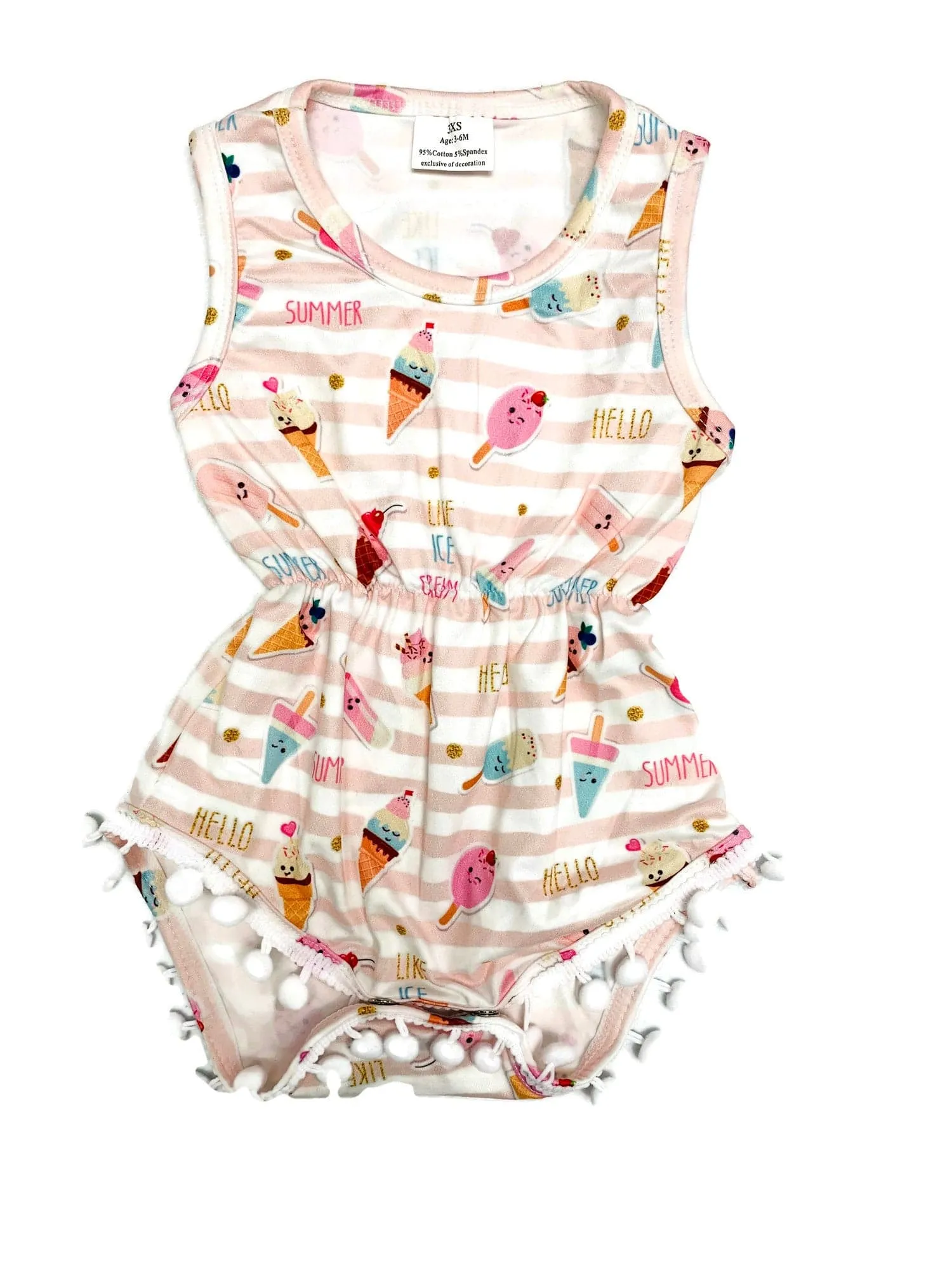 Summer Ice Cream Milk Silk Pom Pom Romper