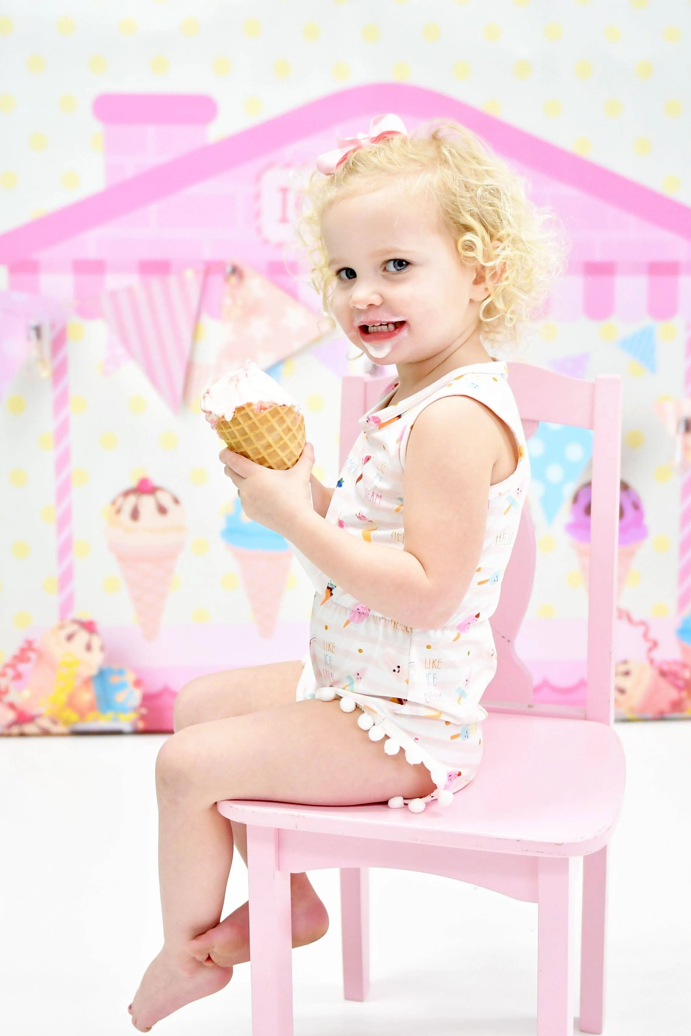 Summer Ice Cream Milk Silk Pom Pom Romper