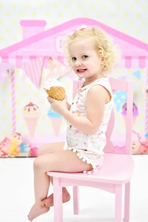 Summer Ice Cream Milk Silk Pom Pom Romper