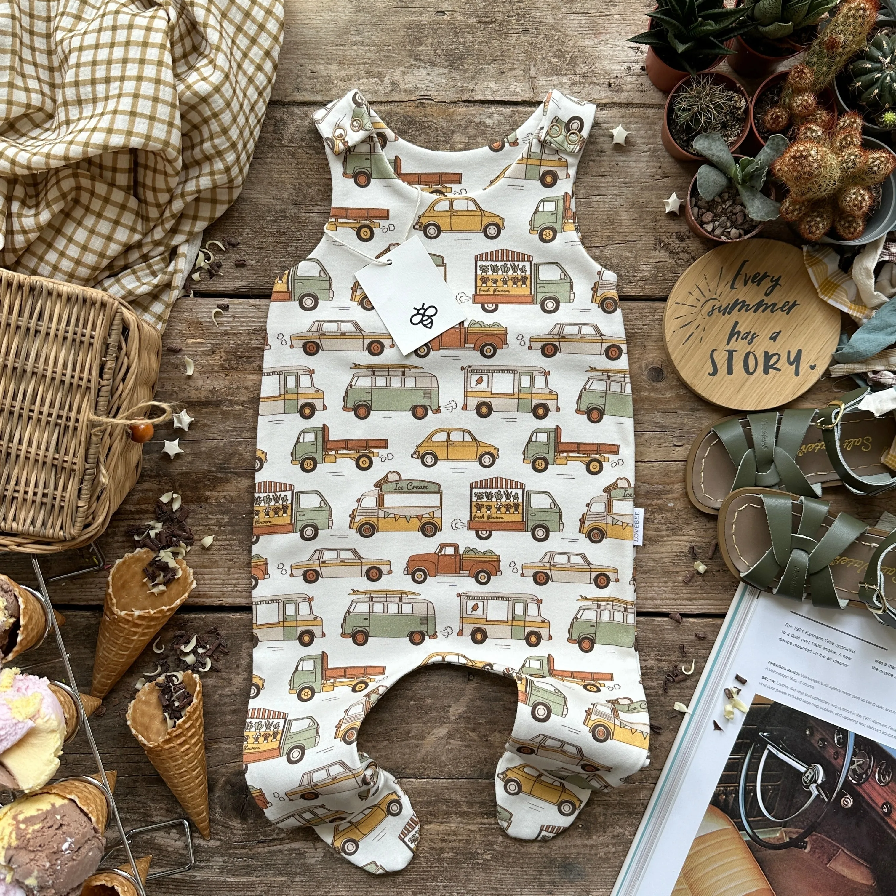 Summer Transport Footed Romper | Ready To Post