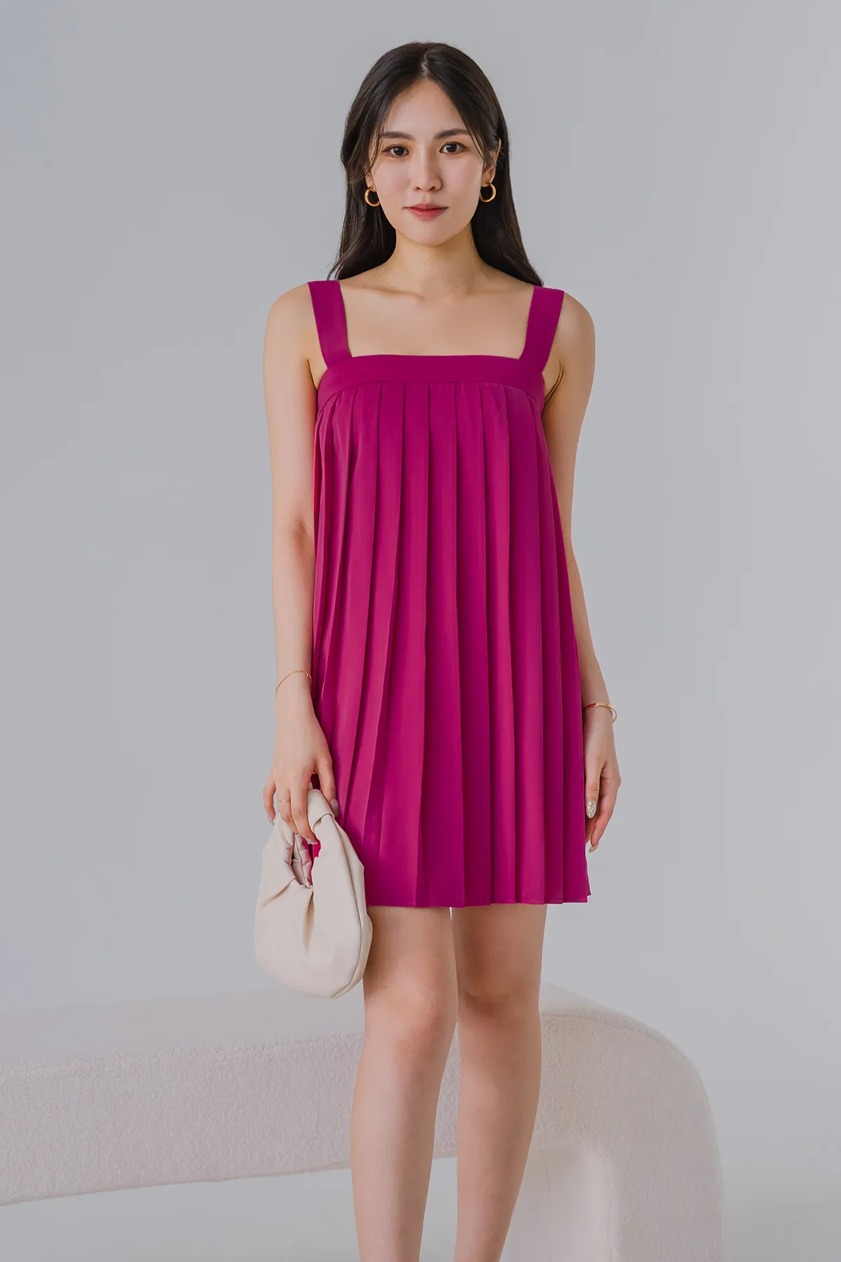 Summerdale Pleat Romper Dress (Fuchsia)