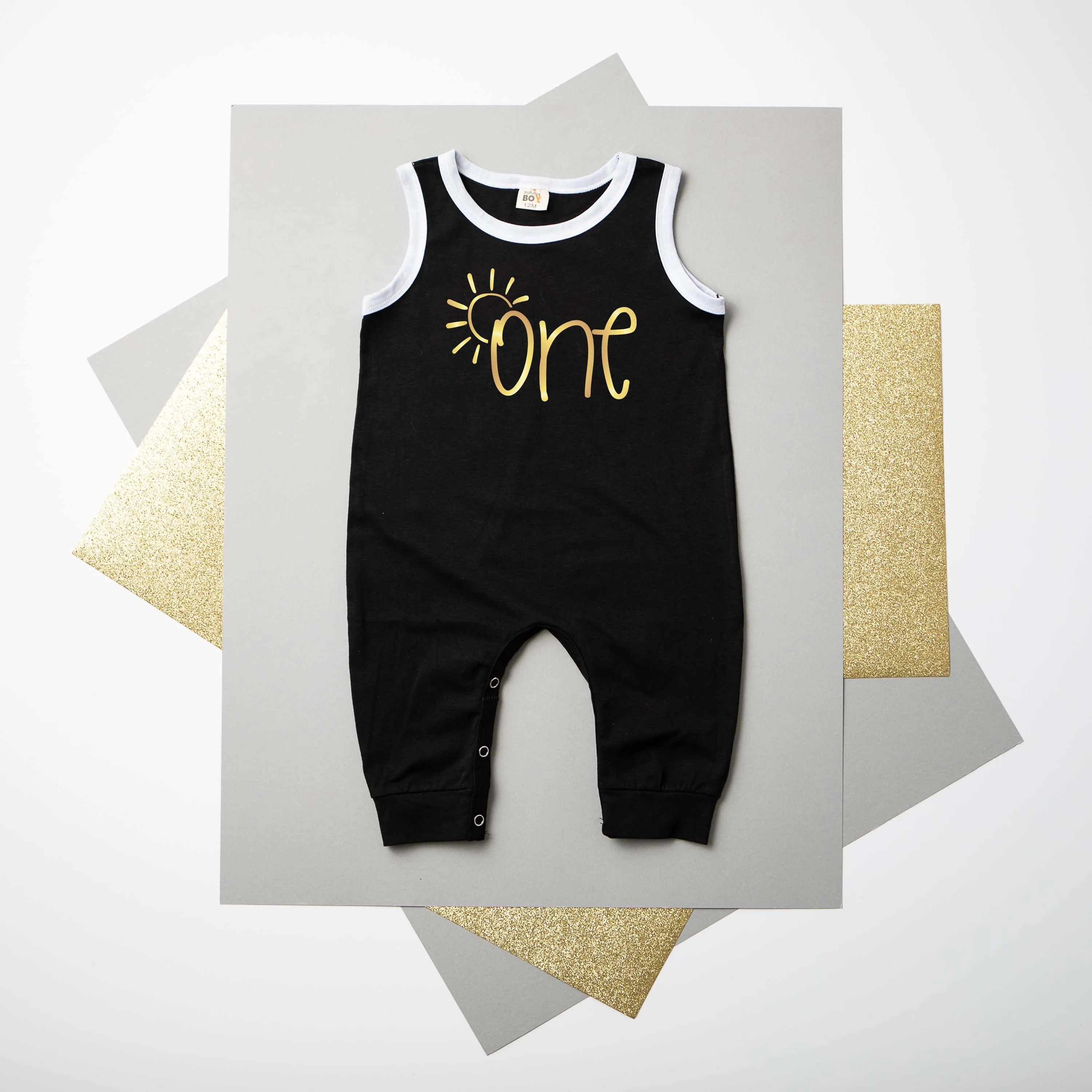 Sun "One" First Birthday Personalized Ringed Romper