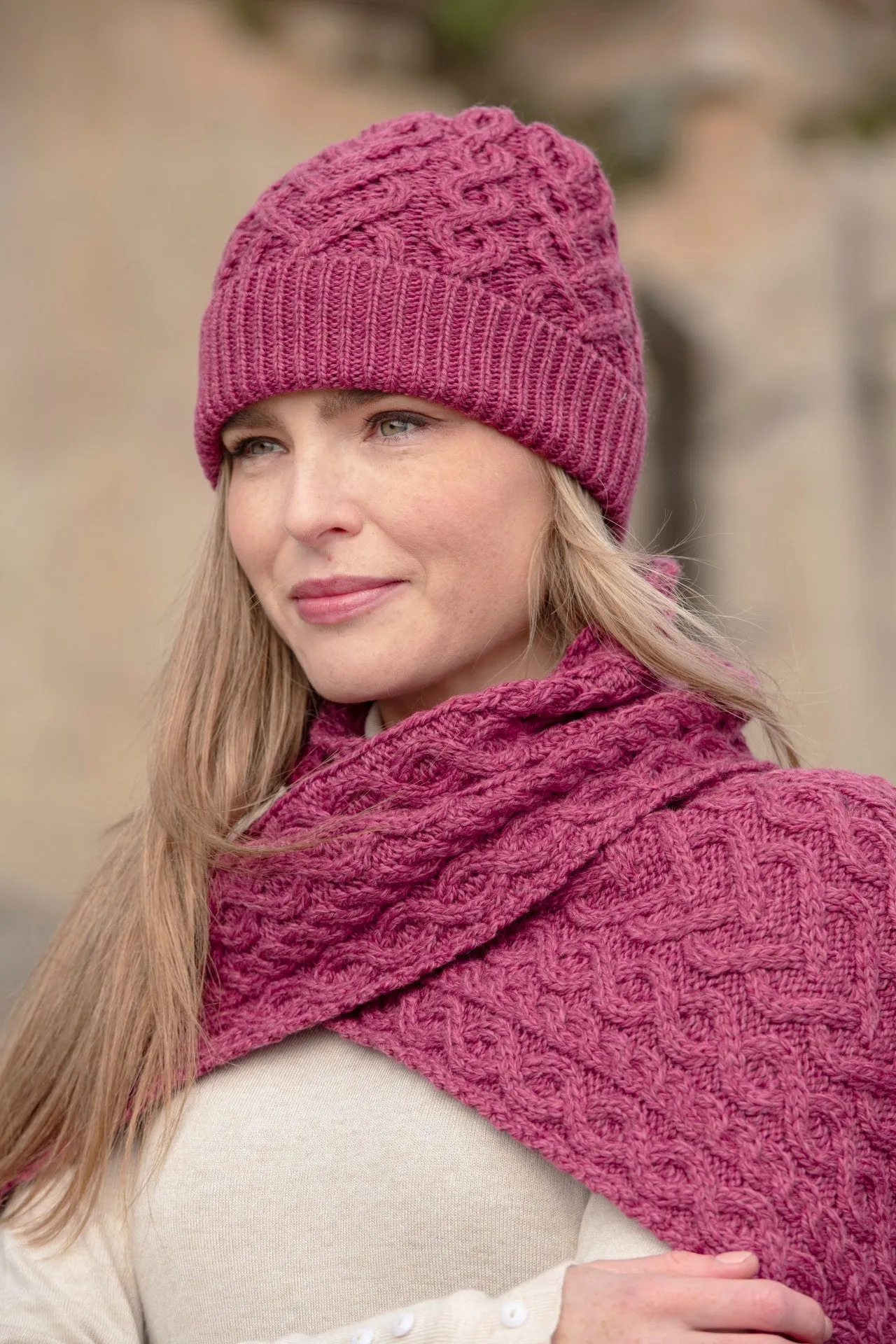 Super Soft Aran Hat & Scarf Set-Pink