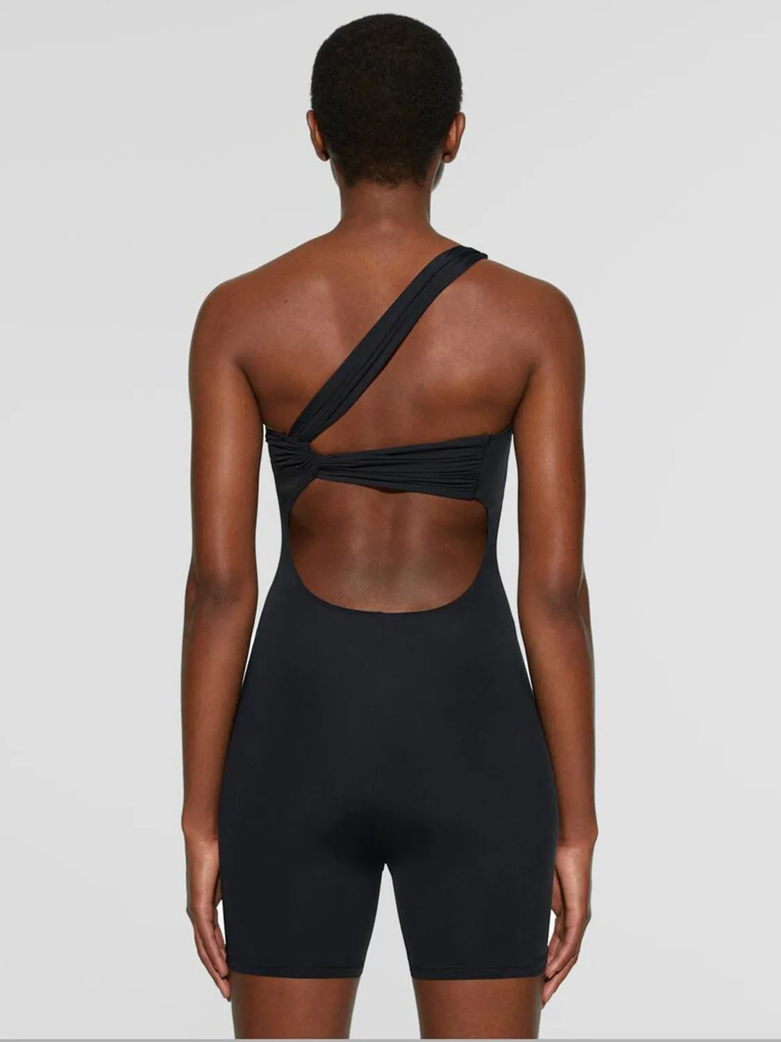 TEEK - Black Single Shoulder Active Shorts Romper