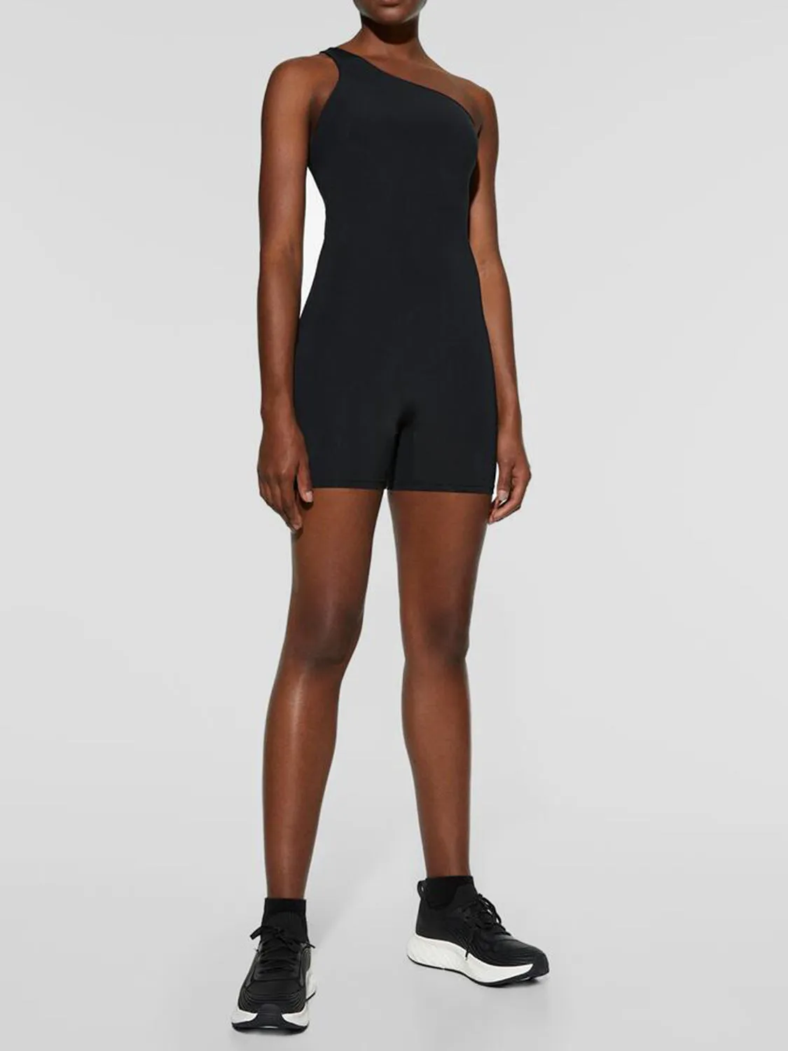 TEEK - Black Single Shoulder Active Shorts Romper