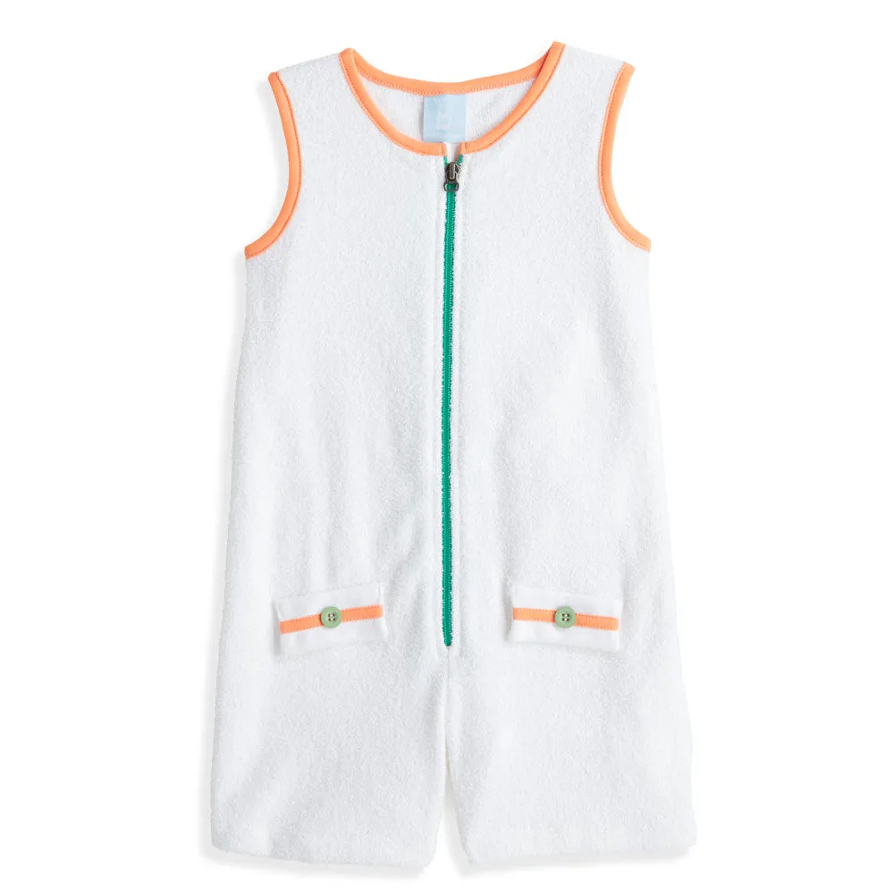 Terry Romper -- White with Green & Orange