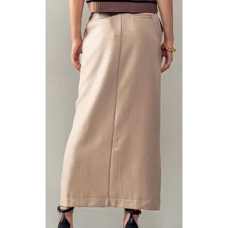 The Sophisticate Beige Midi Pencil Skirt