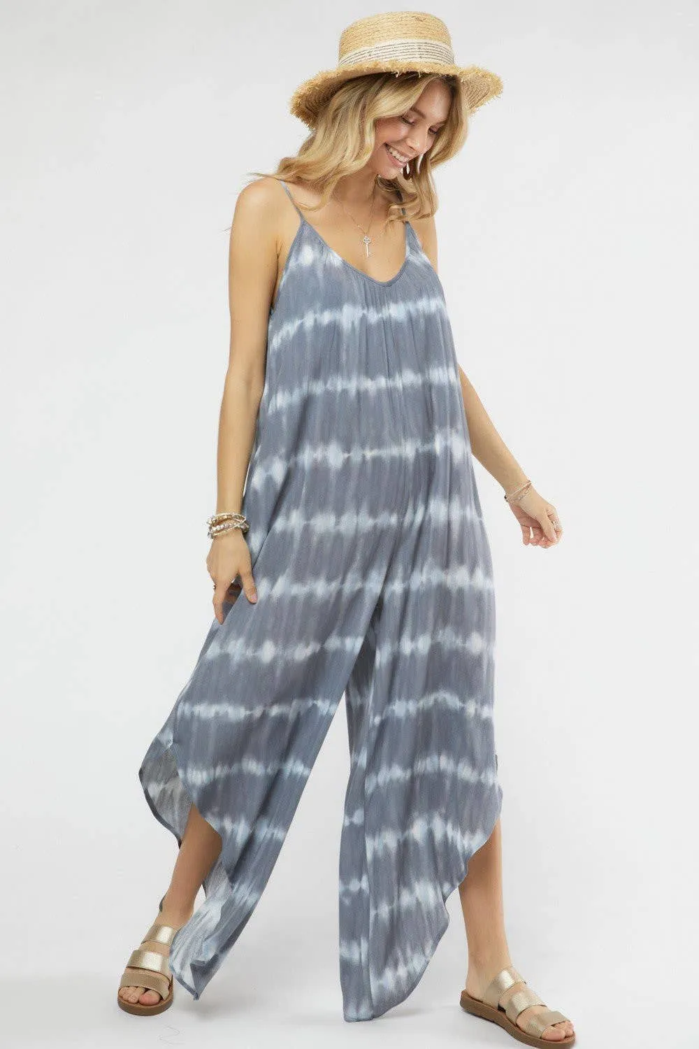 Tie Dye Striped Maxi Jumpsuit with Pockets