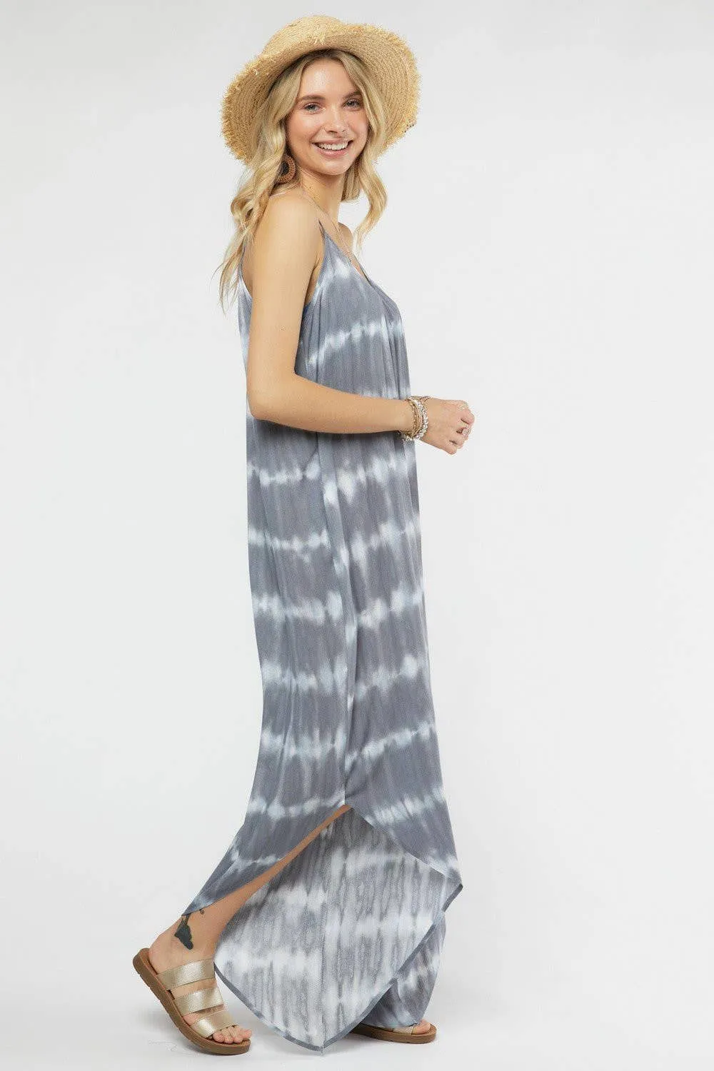 Tie Dye Striped Maxi Jumpsuit with Pockets