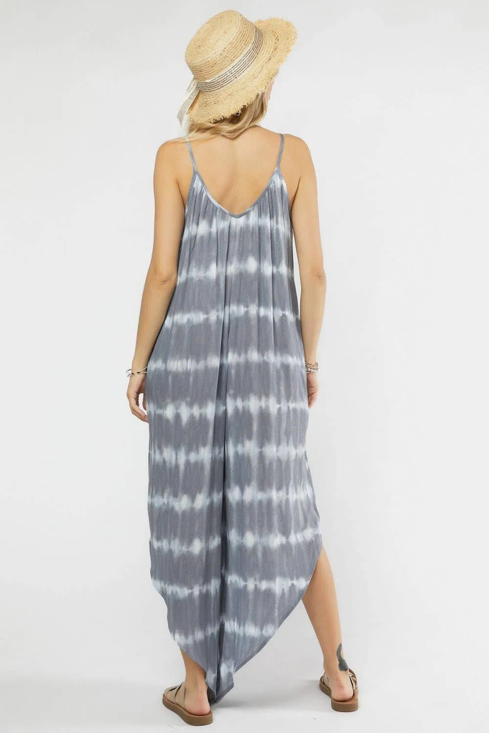 Tie Dye Striped Maxi Jumpsuit with Pockets